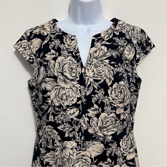 SALE!! Ann Taylor Navy Floral Sheath Dress Size 6 - Picture 2 of 10